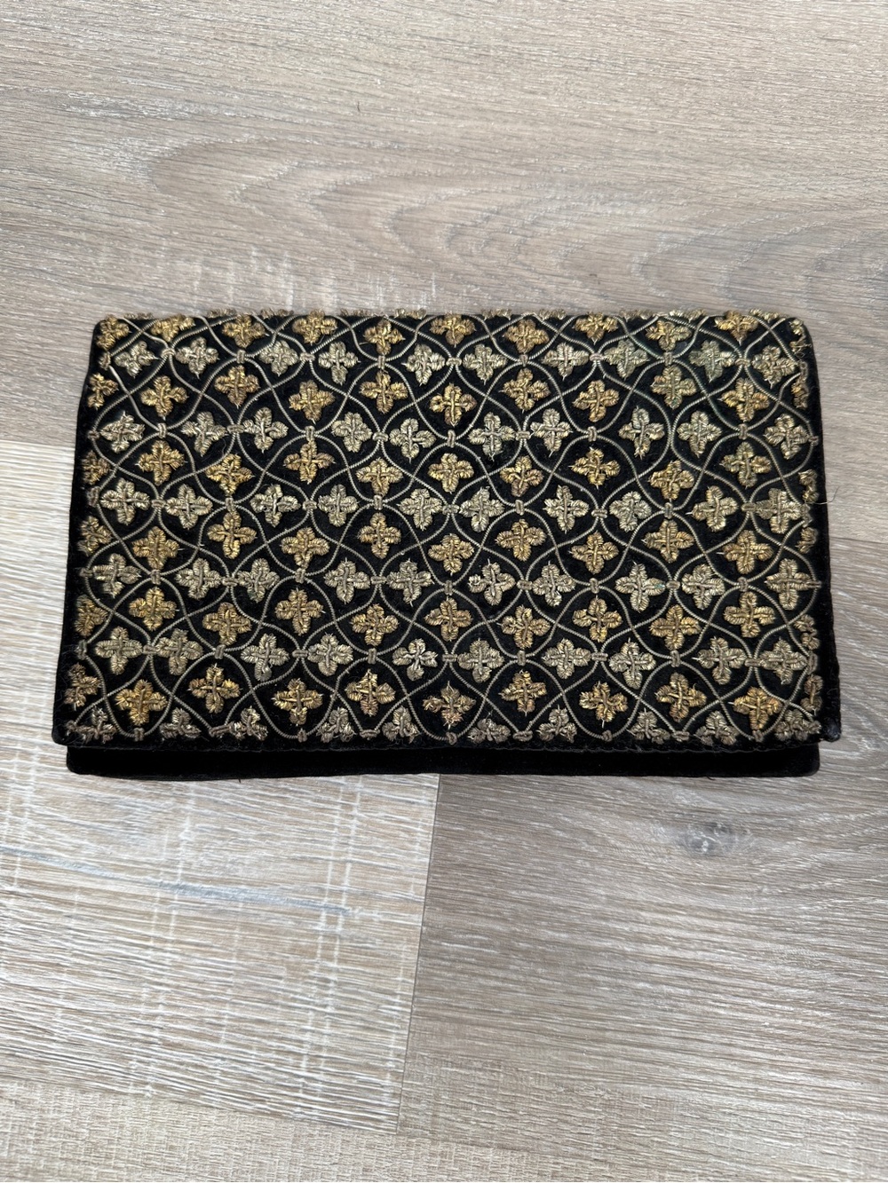 Vintage Black Velvet Gold Embroidered Evening Clutch Purse